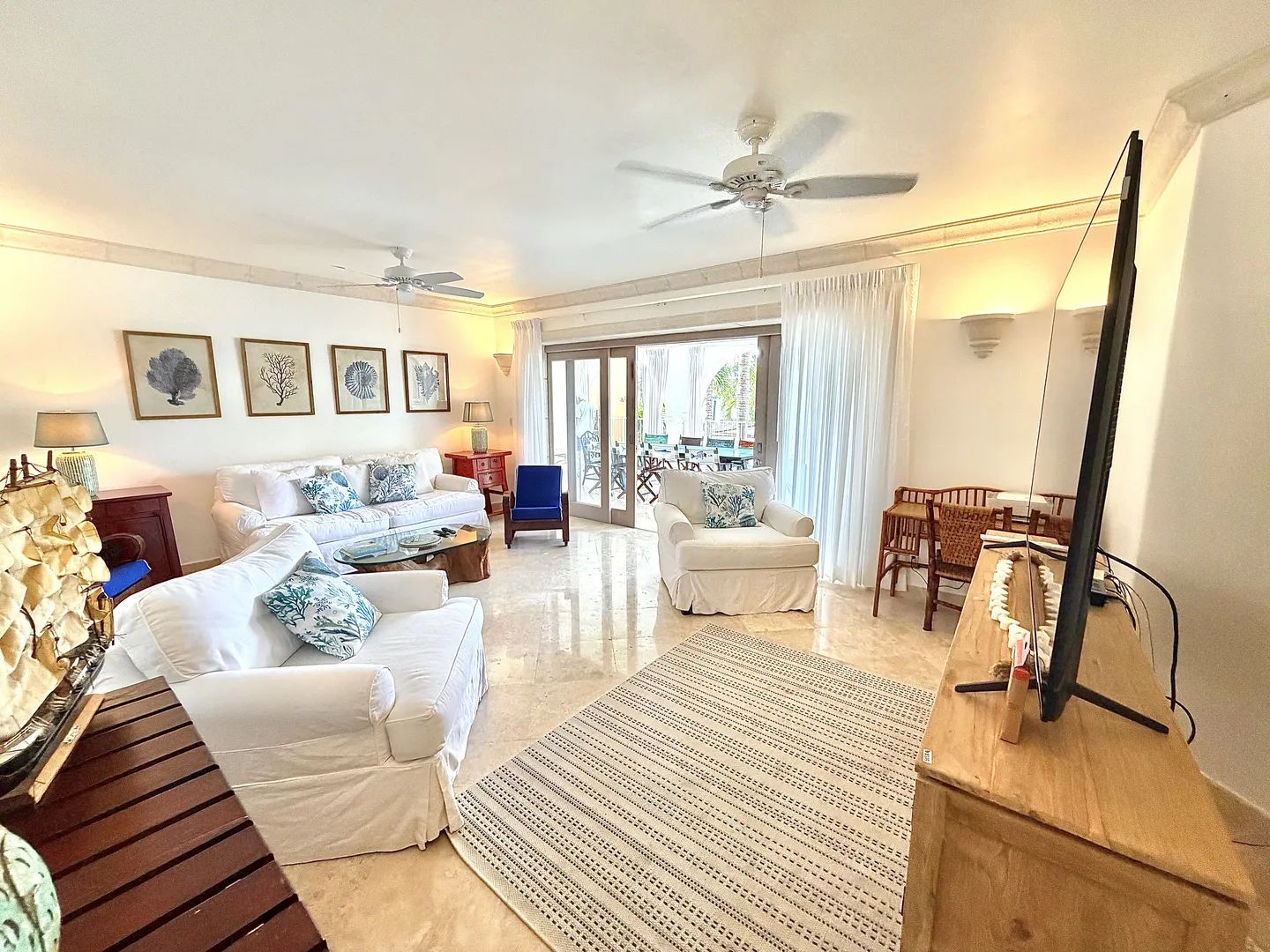 Living room at Saint Peter's Bay with sea views